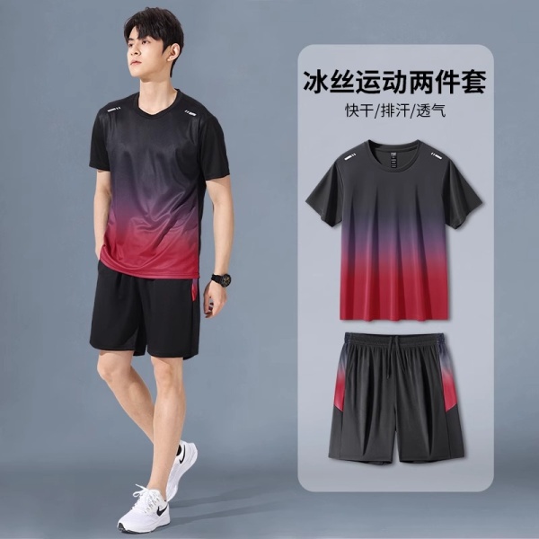 运动套装男速干衣冰丝T恤短袖短裤跑步夏季训练健身衣服羽毛球服