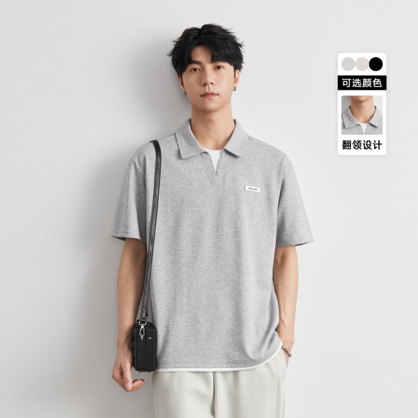 亦止男装210g重磅纯色翻领假两件polo衫短袖t恤男2025年夏季新款