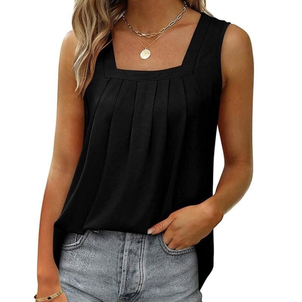 2025外贸爆款无袖方领背心t恤女纯色褶皱燕尾吊带时尚内搭上衣