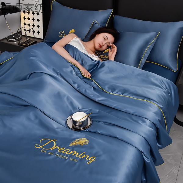 床单单件空调被子四季通用水洗冰丝夏凉被刺绣夏被四件套单人轻奢