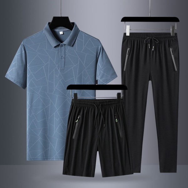 爸爸夏装套装冰丝短袖t恤中老年运动套装男士父亲节夏季速干T衣服