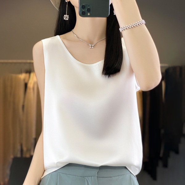 丝绸缎面2025春夏季新款女套头短款上衣无袖背心圆领吊带纯色内搭