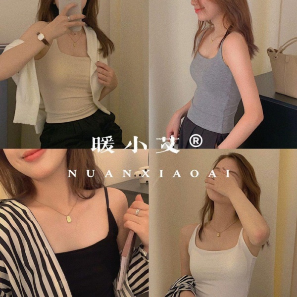 暖小艾702莫代尔吊带背心女带胸垫一体杯可机洗上衣修身显瘦内衣