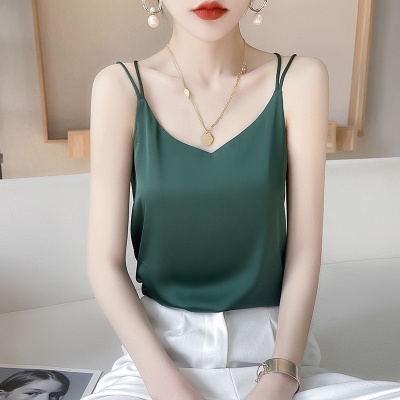 春夏秋季新款仿真丝醋酸缎面吊带双肩带后背交叉背心西装内搭小衫