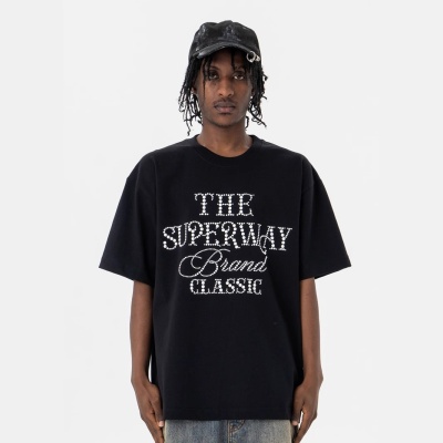 澜海男装285G字母烫钻工艺2025春夏新品潮牌休闲百搭宽松短袖T恤