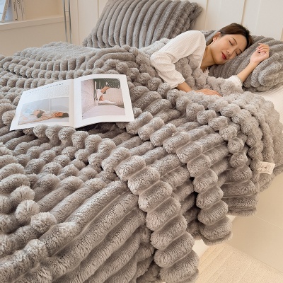 A类兔毛绒毛毯法莱绒毯子午睡毯珊瑚绒盖毯冬季加厚绒毯空调毯