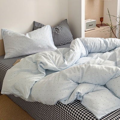 春夏款水洗棉撞色床上浮游冰岛简约风四件套纯棉床单床笠被罩批发