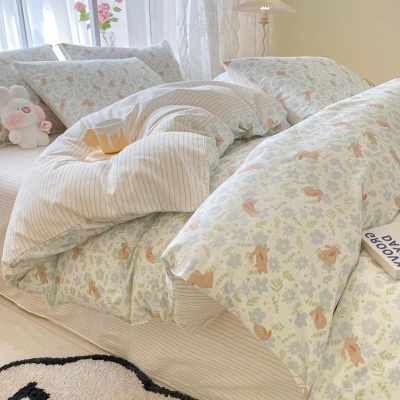 小清新全棉四件套宿舍纯棉三件套碎花棉被套床单床上用品批发团购