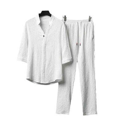 爆款男装轻奢超薄五分袖套装男夏季大码宽松中袖两件套2025批发