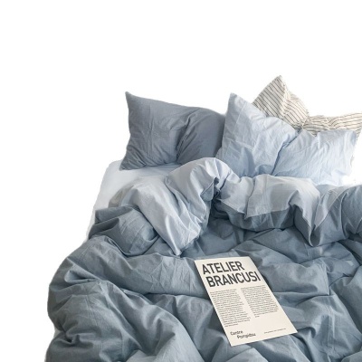 母婴级A类ins风纯色水洗棉床上四件套超柔床单被套学生宿舍3套件