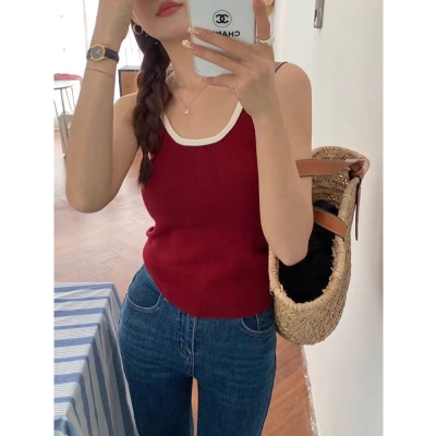 春夏内搭撞色条纹修身百搭外穿针织背心韩版打底螺纹棉带胸垫吊带