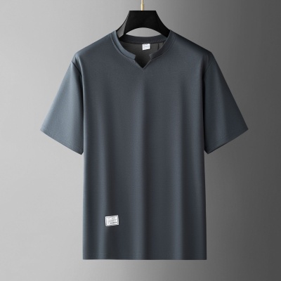 跨境男装夏季轻奢百搭短袖V领透气时尚短袖T恤休闲上衣