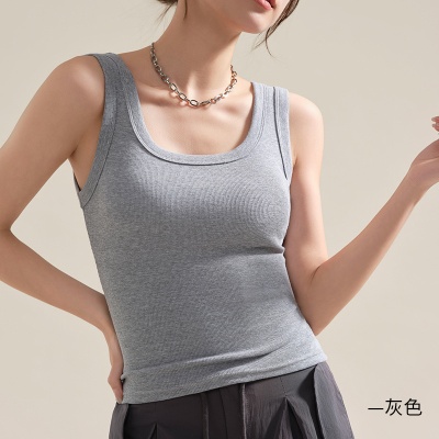 灰色吊带背心女内搭2024新款夏季外穿修身宽肩带美背无袖螺纹上衣