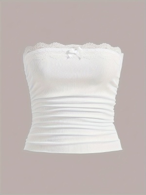 2024亚马逊跨境夏季新款蕾丝拼接纯色性感欧美上衣辣妹抹胸背心女