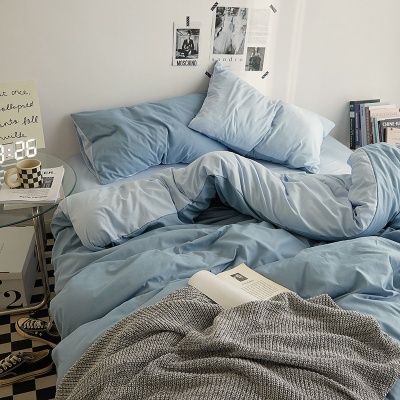 ins双拼水洗棉床上四件套单品床单被套200x230床笠学生宿舍三件套