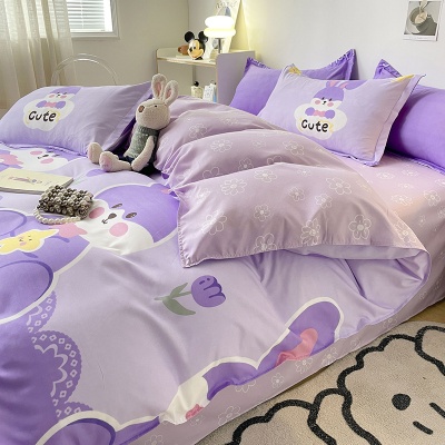 床上用品四件套磨毛被套亲肤芦荟棉床单被罩大学生宿舍三件套被单