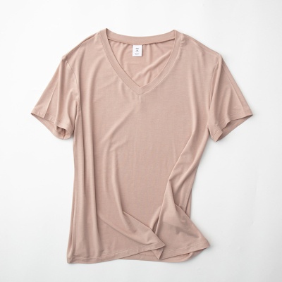 夏季v领短袖宽松t恤莫代尔2023新款气质通勤女装纯色打底衫TR6144