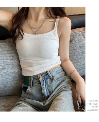 吊带背心女夏季带胸垫褶皱显瘦内搭外穿小众辣妹性感抹胸打底上衣