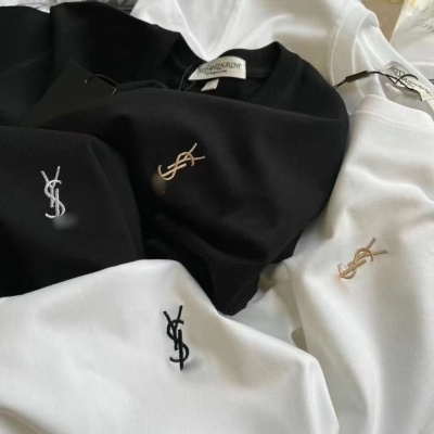 外贸刺绣小萝兰纯棉短袖男女同款T恤圆领宽松休闲百搭时尚t恤