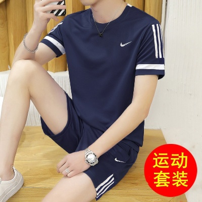 品牌运动套装两件套男2024夏季新款休闲跑步健身t恤短袖短裤一套