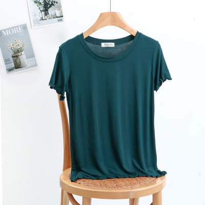 2025款百搭上衣圆领飞边木耳边短袖显瘦内搭通勤夏女T恤打底衫