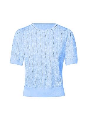 拉珂D高端女装商场同款法式针织T恤高级感夏季新款圆领钉珠针织衫