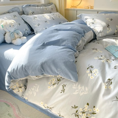 田园全棉ins床上四件套纯棉被套床单床笠 清新碎花床上用品三件套