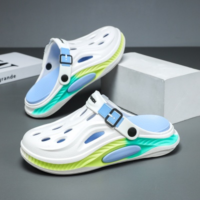 夏季包头凉鞋男踩屎感厚底透气办公室洞洞鞋外穿运动休闲沙滩拖鞋