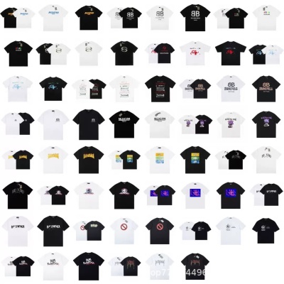 跨境奢潮高品质印花字母logo短袖潮牌外贸欧货B家圆领男式T恤男女