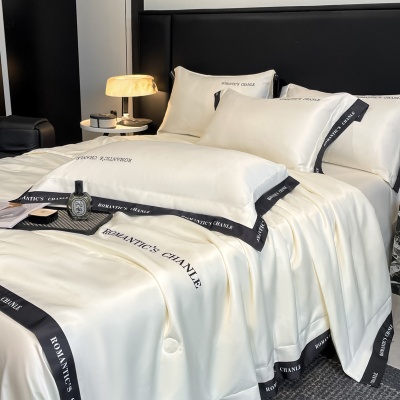 夏季轻奢水洗冰丝刺绣夏被四件套可机洗丝滑空调被床单款床上用品