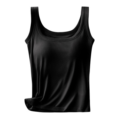 螺纹方领吊带背心女士带胸垫一体式内搭打底防走光大码莫代尔棉女