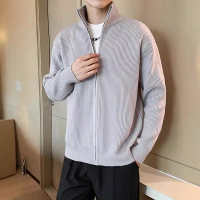 2023新款春秋季毛衣开衫薄款针织衫男士韩版潮纯色长袖拉链男外套