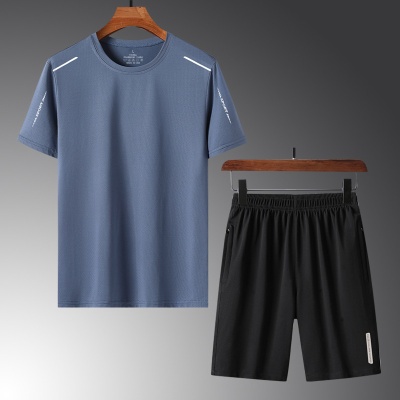 两件套夏季新款男士运动套装短袖短裤休闲套装男薄T恤圆领中青年