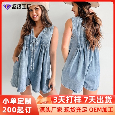 2025年夏季新款跨境欧美女装速卖通亚马逊热卖休闲宽松牛仔连体衣