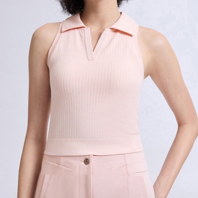 跨境新品纯色翻领运动背心女春夏健身上衣专业跑步户外运动内衣