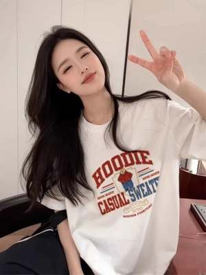 夏季新款短袖t恤女纯棉宽松韩版ins女装百搭卡通印花内搭半袖上衣