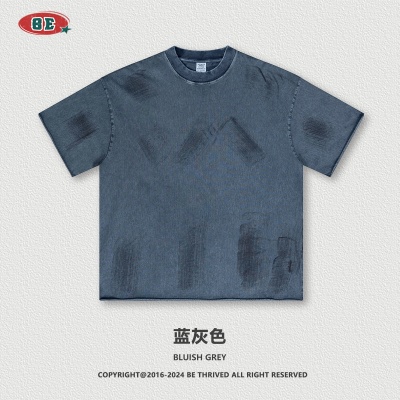BE男装2025春夏新品重磅水洗擦色vintage短袖男外贸男装boxyT恤男