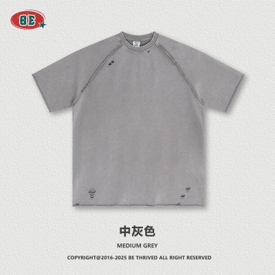 BE男装|2025夏季美式街头复古插肩短袖T恤卷边短裤休闲两件套男潮