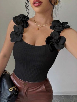 欧美跨境亚马逊新款立体花朵优雅春夏针织背心