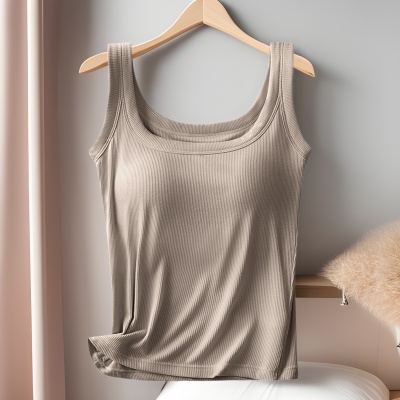 螺纹方领吊带背心女士带胸垫一体式内搭打底防走光大码莫代尔棉女