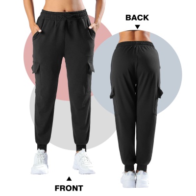 跨境现货欧码抽绳工装口袋束脚裤系带宽松休闲多口袋束脚运动裤女