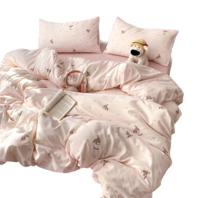 a类针织棉双层纱四件套纯棉被套床单床上用品学生宿舍三件套批发