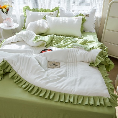 网红款夏凉被四件套空调被三件套韩版纯色夏被水洗棉薄被子可机洗