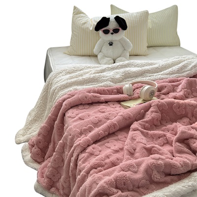 INS温柔云朵花舒棉绒毛毯加厚羊羔绒毯子秋冬保暖夏被空调被夏被