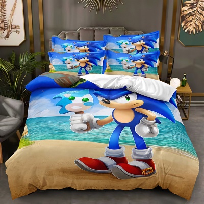 跨境家纺亚马逊速卖通电音小子索尼克三件套床品数码印花被套套件
