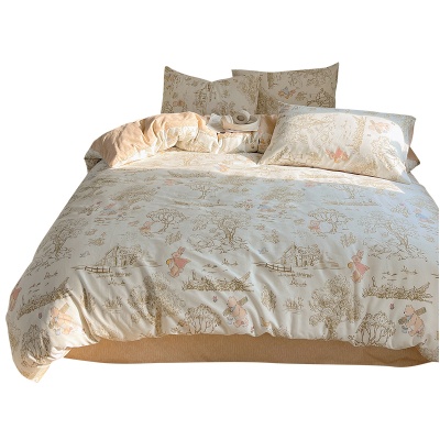 卡通ins风可爱全棉四件套100纯棉被套床单宿舍儿童三件套床上用品