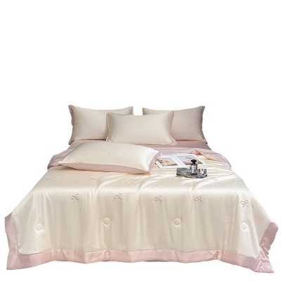 水洗冰丝夏被四件套轻奢ins风刺绣夏凉被三件套空调被凉感批发