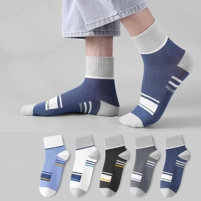 男士袜子中筒袜春秋款防臭吸汗抗菌四季款条纹长袜潮流运动男袜