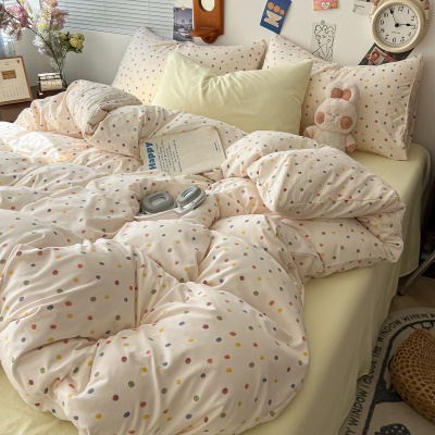 空调被薄被皱皱纱韩系可爱夏被小清新双拼印花可水洗超柔软四件套