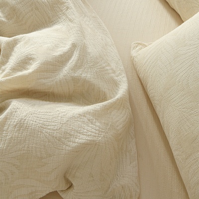 日式A类亚麻棉麻四件套侘寂风床单色织提花被套棉纱床上用品被罩4